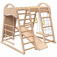 7-in-1 Indoor Jungle Gym Wooden Playground Playset Climb Set for Kids 2-6 Years