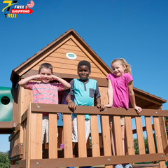 Backyard Discovery Woodridge Elite Cedar Wood Swing Set with Wave Slide Clubhous