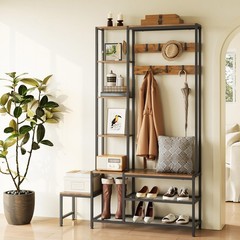 Espelism Hall Tree with Shoe Storage Bench Coat Rack with 7 Hooks Interchange…