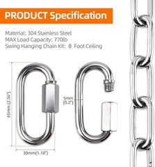 2 Pack Heavy Duty Porch Swing Hanging Chain Kit,Hammock Chair Hardware for In…