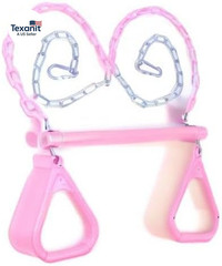 18″ Pink Trapeze Swing Bar Rings 48″ Heavy Duty Plastic Coated Chains Swing Set