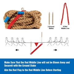 50 FT Tug of War Rope Set for Kids – Soft Natural Jute Fiber Rope with Red Fl…