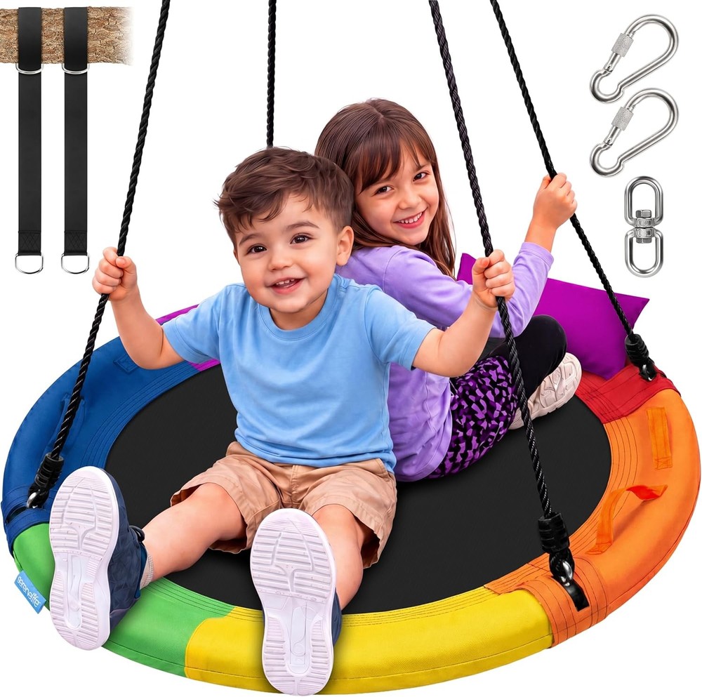 40″ Saucer Tree Swing with/ Hanging Kit Pillow Carry Bag Outdoor Rainbow 700 LB
