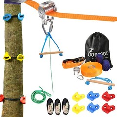 hooroor Slackline Pulley with 52FT Zipline, Tree Climbing Holds, Monkey Bar, …