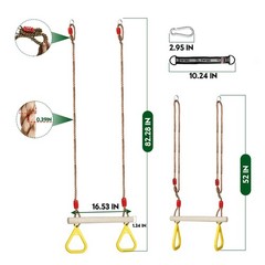 Trapeze Swing Bar with Rings, Wooden Trapeze Swing Bar with Plastic Gym Rings…