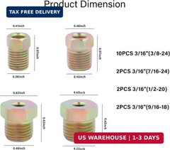 16PCS 3/16 Brake Line Fittings,Thread Brake Line Repair Kit Metric Invert Flare