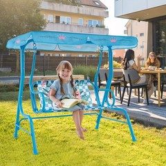 Honey Joy Kids Patio Swing 2-Seater Outdoor Porch Lounge Chair Canopy Flamingo