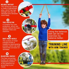 Ninja Warrior Obstacle Course Kids Outdoor Slackline Set w/ Swings & Ladder