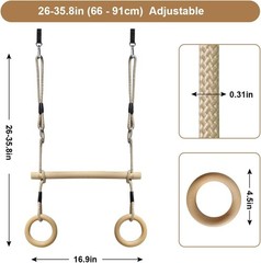 Wood Trapeze Swing Bar with Gymnastic Rings，Warrior Accessories for Obstacle C