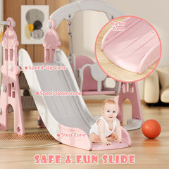 4-In-1 Toddler Slide and Swing Set, Kids Slide with Climber, Swing, Basketball H