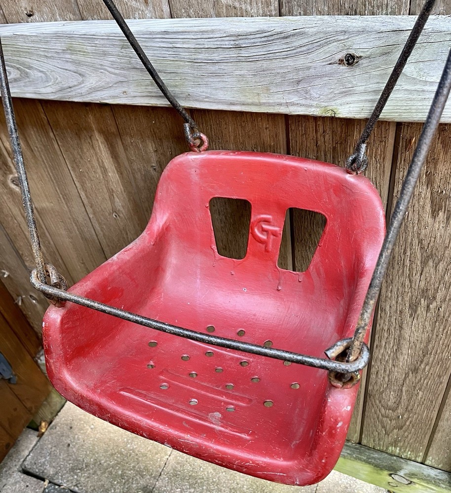 Vintage Early 1900’s Red Metal Gametime Swing Seat w/ Original Chains and Hooks