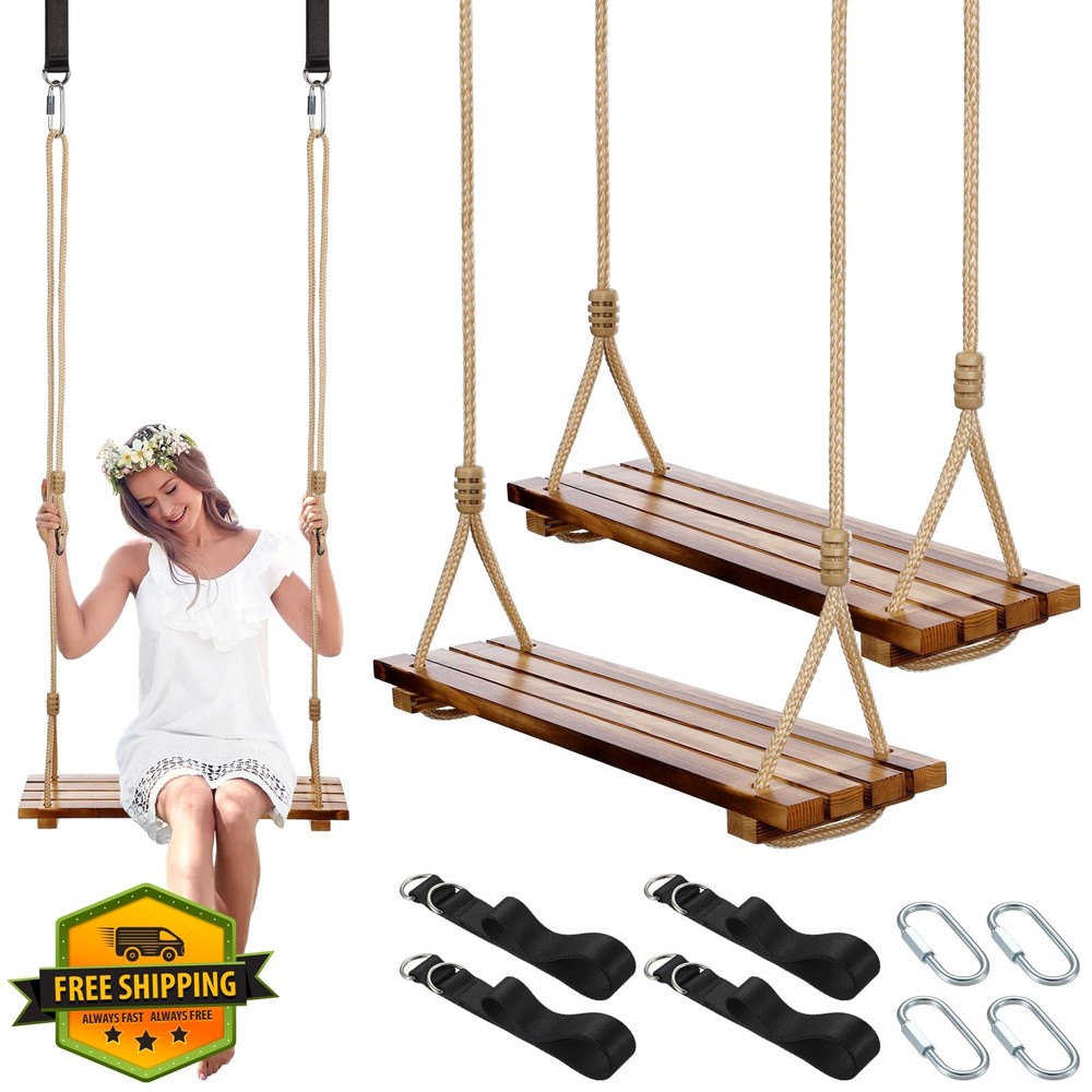 Hollowfly Wood Tree Swing Classic Style Rope