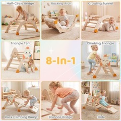 Climbing Toy Set w/ Arch, Foldable Ladder & Wooden Indoor Playground Jungle Gym