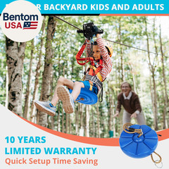 Zip Line Kit for Kids Adults : 100FT up to 380Lbs – Quick Tighten Zipline for Ba