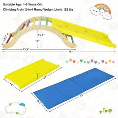 HONEY JOY Wooden Ladder Arch for Climbing, 3 in 1 Kids Climber Ladder & Rocker B
