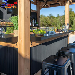 Palisade 9′ X 6′ Cedar Wood Outdoor Bar Set with Galvanized Steel Roof Bar Top