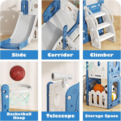6-in-1 Toddler Slide and Climber Playset with Basketball Hoop and Telescope