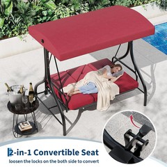 3-Seat Outdoor Porch Swing with Adjustable Canopy, Patio Swing Chair with Stand,