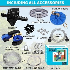 Zip Line Kit for Kids Adults : Up to 450Lbs 150FT Zipline for Backyard Outdoor w