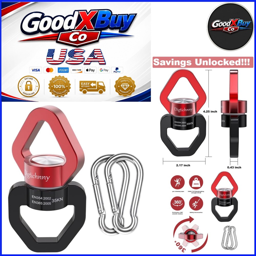 Black Red Aluminum 35KN Swing Swivel with 2 Carabiners for Kids & Aerial