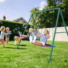 440lb 2 Seats Metal Swing Set Backyard Heavy-Duty Playset Kids Adults Swing Set