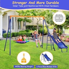 Lunafun Swing Set for Backyard 440lb with Slide Saucer Seat