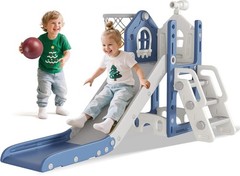 6 in 1 Toddler Slide – L-Shaped Baby Slide for Toddlers Aged 1-3 with Basketb…