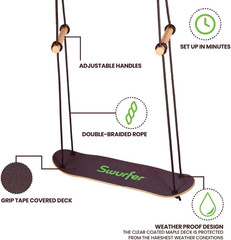 Treeskate Skateboard Swing, Outdoor Stand up Surf Swing, Holds up to 200 Lbs, Ag