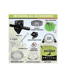 150FT Zip Line for Adults and Kids : Up To 380LBS Fast Tightening Zip Line Kit