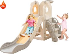 Freestanding Toddler Slide 5 in 1 Kid Playset for Age 1-3 L Shaped with Hoop