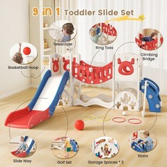 11 in1 Toddler Slide, Kids Slide with Climber Playset, Indoor Outdoor Playhous