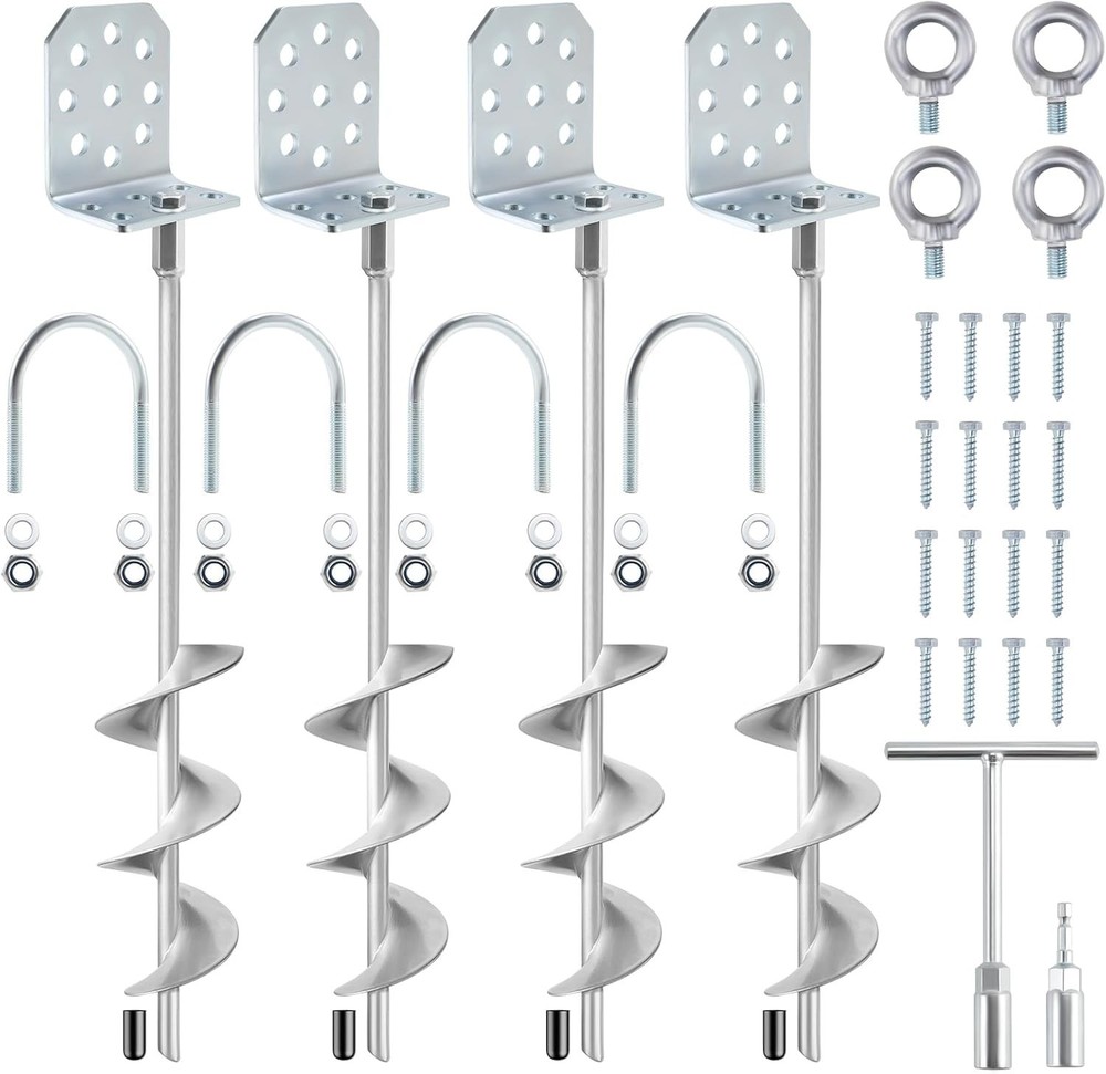 Swing Set Anchors 20″ – Heavy Duty Ground Anchors Screw in with L-Brackets & Dri