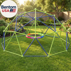 10FT Climbing Dome with Saucer Swing, Outdoor Dome Climber Supports 1000LBS, Rus