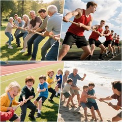 33 FT Tug of War Rope, Natural Jute Fiber with Red Flag