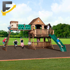 Backyard Discovery Woodridge Elite Cedar Wood Swing Set with Wave Slide Clubhous