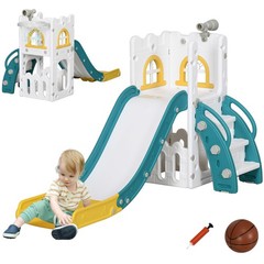 Qaba 5 in 1 Toddler Slide, Indoor Kids Slide 27.6″ x 69.7″ x 36.2″, Yellow