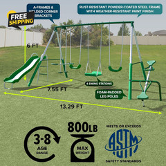 Park Metal Swing Set for Ages 3-8, 2 Swings, Standing Swing, Roman Glider