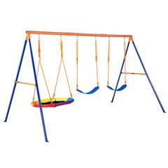 VEVOR Swing Sets for Backyard 1 Saucer 2 Belt Swing Seats A-Frame Metal Stand