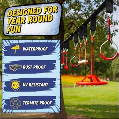 Ninja Warrior Obstacle Course for Kids – 50Ft Slackline with 8 Obstacles, Monkey