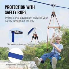 Kids & Adults 52 ft Zip Line Kit – Safe Backyard Fun with Swing Seat & Handlebar