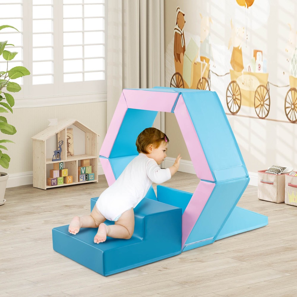 3 PCS Baby Foam Climbing Blocks w/Ball Pit Triangle Stair 100 Ocean Balls