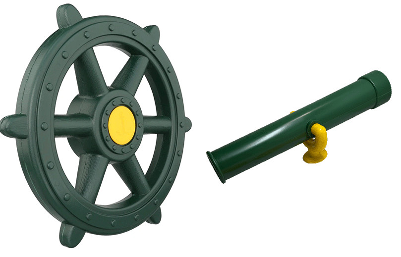 Large 19″ Green Playground Ships Wheel and Telescope