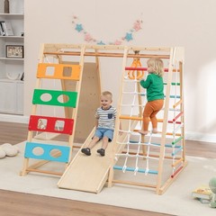 9-in-1 Wooden Outdoor Playset Swing Slide Monkey Bars Climber for Kids Backyard