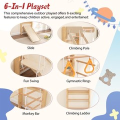 6-in-1 Swedish Ladder Wall Gym Indoor Wooden Wall Mounted Play Set for Kids