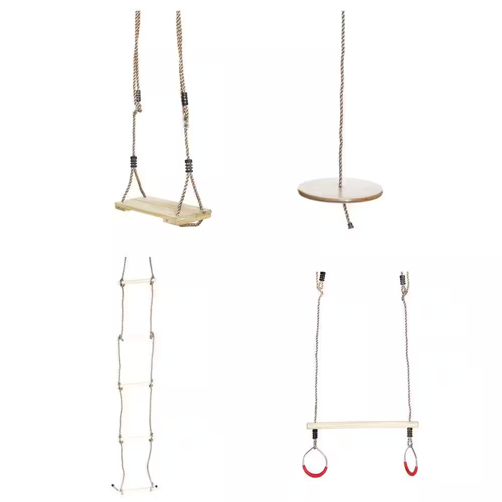 Wooden Swings with 4 Included Ropes, Tree Swing, Bar, Climbing Rope Ladder and S
