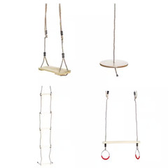 Wooden Swings with 4 Included Ropes, Tree Swing, Bar, Climbing Rope Ladder and S