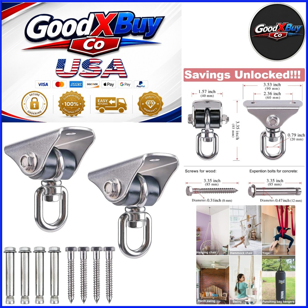 2 Pack Stainless Steel Ceiling Swing Hangers 1000 LB Capacity for Hammock Chair
