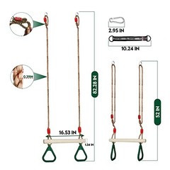 Trapeze Swing Bar with Rings, Wooden Trapeze Swing Bar with Plastic Gym Green
