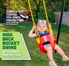 Deluxe High Back Full Bucket Swing w/Chain & Triangle Dip Pinch Protection-Red