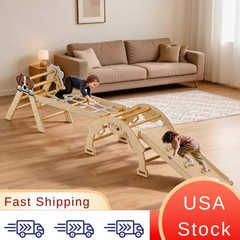 Toddler Indoor Play Equipment 4-in-1 Wooden Climbing Frame Triangle Set Natural